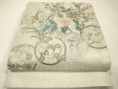 平和屋着物＊夏物　絽刺し　区限刺繍　総刺繍　太鼓柄袋帯　花丸文　金銀糸　正絹　逸品　DABH7760fe