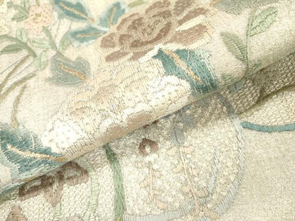 平和屋着物＊夏物　絽刺し　区限刺繍　総刺繍　太鼓柄袋帯　花丸文　金銀糸　正絹　逸品　DABH7760fe