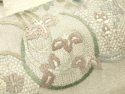 平和屋着物＊夏物　絽刺し　区限刺繍　総刺繍　太鼓柄袋帯　花丸文　金銀糸　正絹　逸品　DABH7760fe