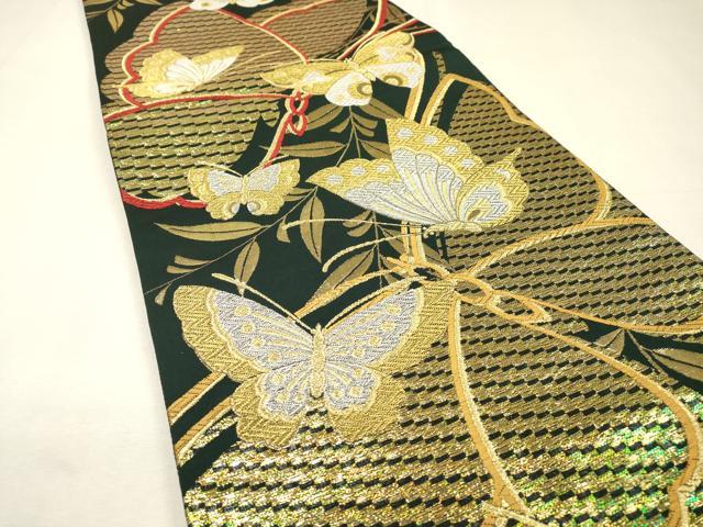 平和屋着物▼両面　六通柄袋帯　唐織　舞蝶文　金銀糸　正絹　逸品　DABH7766fe