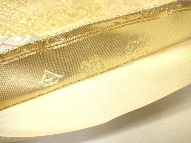 平和屋着物▼六通柄袋帯　唐織　地紙吉祥花文　全通箔　金糸　正絹　逸品　DABH7783fe