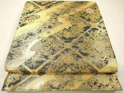 平和屋着物▼佐賀錦　六通柄袋帯　天井正倉院花文　金糸　正絹　逸品　DABH7784fe