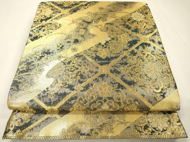 平和屋着物▼佐賀錦　六通柄袋帯　天井正倉院花文　金糸　正絹　逸品　DABH7784fe