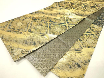 平和屋着物▼佐賀錦　六通柄袋帯　天井正倉院花文　金糸　正絹　逸品　DABH7784fe