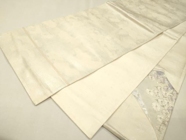 平和屋着物▼太鼓柄袋帯　刺繍　草花　銀彩　正絹　逸品　DABH7808fe