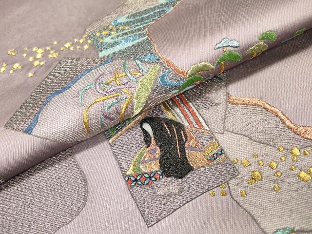 平和屋着物▼太鼓柄袋帯　総刺繍　道長女人文　金銀糸　引箔　正絹　逸品　DABH7811fe