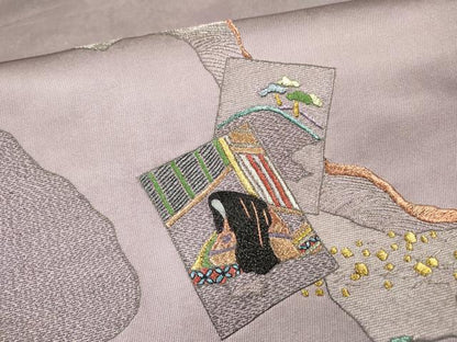 平和屋着物▼太鼓柄袋帯　総刺繍　道長女人文　金銀糸　引箔　正絹　逸品　DABH7811fe