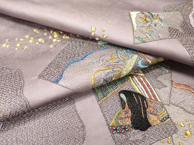 平和屋着物▼太鼓柄袋帯　総刺繍　道長女人文　金銀糸　引箔　正絹　逸品　DABH7811fe