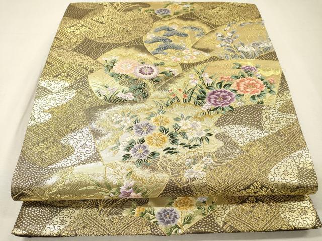 平和屋着物▼両面　全通柄袋帯　唐織　弐図物語　金糸　正絹　逸品　DABH7827fe
