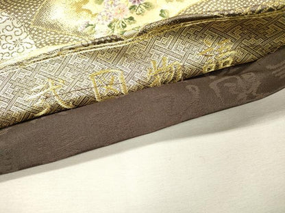 平和屋着物▼両面　全通柄袋帯　唐織　弐図物語　金糸　正絹　逸品　DABH7827fe