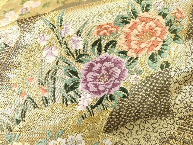 平和屋着物▼両面　全通柄袋帯　唐織　弐図物語　金糸　正絹　逸品　DABH7827fe