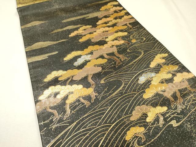 平和屋着物▼太鼓柄袋帯　螺鈿　流水松文　金彩　引箔　正絹　逸品　DABH7828fe