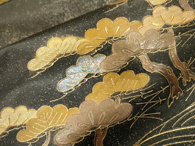平和屋着物▼太鼓柄袋帯　螺鈿　流水松文　金彩　引箔　正絹　逸品　DABH7828fe