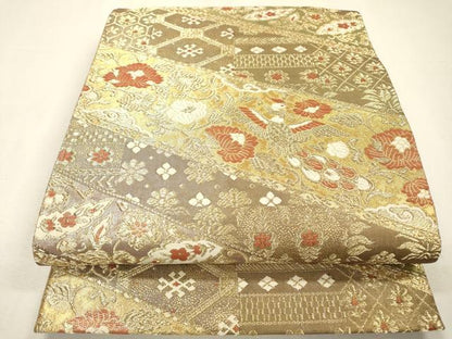 平和屋着物▼六通柄袋帯　鳳凰花文　金糸　正絹　逸品　DABH7829fe