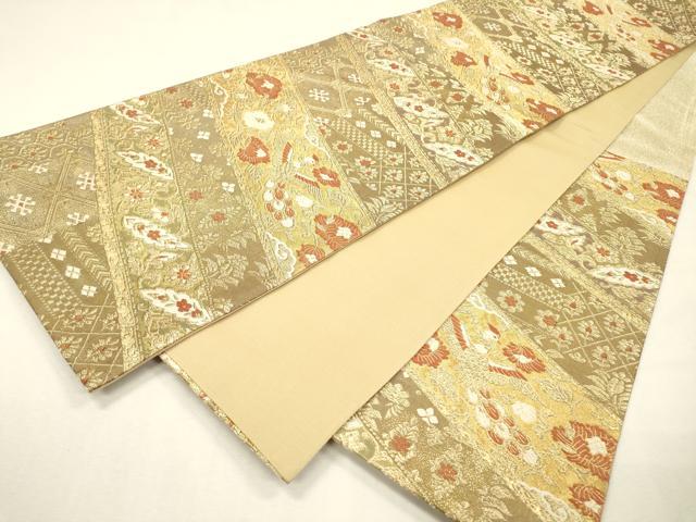 平和屋着物▼六通柄袋帯　鳳凰花文　金糸　正絹　逸品　DABH7829fe