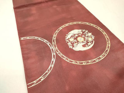 平和屋着物▼太鼓柄袋帯　総刺繍　飛鳥花丸文　金糸　正絹　逸品　DABH7834fe