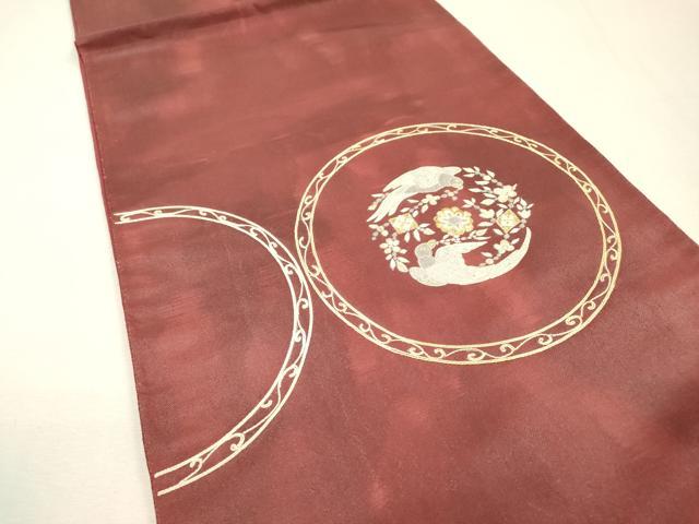 平和屋着物▼太鼓柄袋帯　総刺繍　飛鳥花丸文　金糸　正絹　逸品　DABH7834fe
