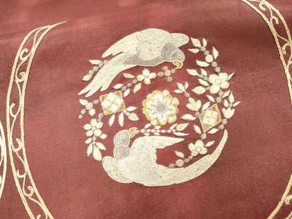 平和屋着物▼太鼓柄袋帯　総刺繍　飛鳥花丸文　金糸　正絹　逸品　DABH7834fe
