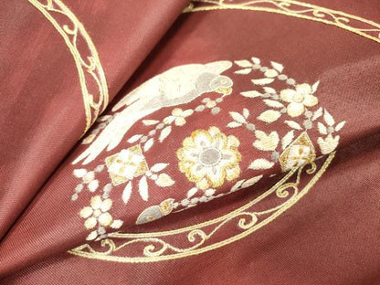 平和屋着物▼太鼓柄袋帯　総刺繍　飛鳥花丸文　金糸　正絹　逸品　DABH7834fe