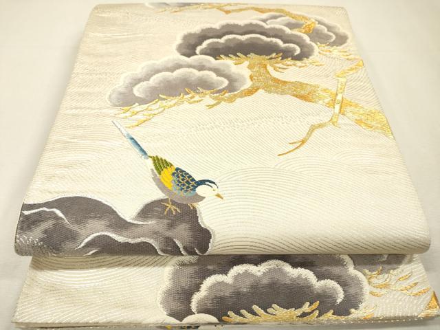 平和屋着物▼六通柄袋帯　唐織　松　休み鳥　金銀糸　正絹　逸品　DABH7835fe