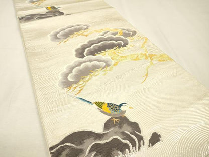 平和屋着物▼六通柄袋帯　唐織　松　休み鳥　金銀糸　正絹　逸品　DABH7835fe