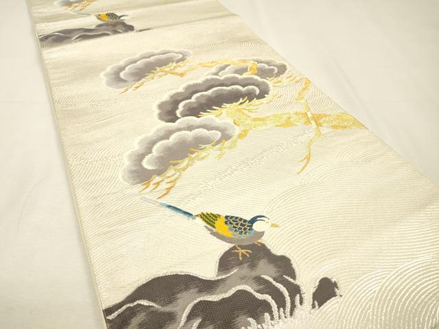 平和屋着物▼六通柄袋帯　唐織　松　休み鳥　金銀糸　正絹　逸品　DABH7835fe