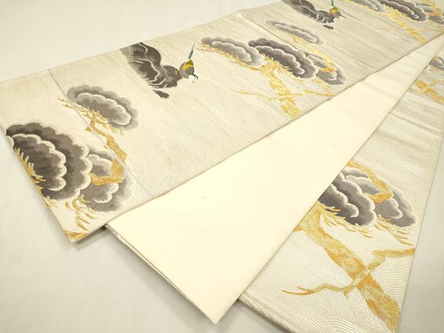 平和屋着物▼六通柄袋帯　唐織　松　休み鳥　金銀糸　正絹　逸品　DABH7835fe