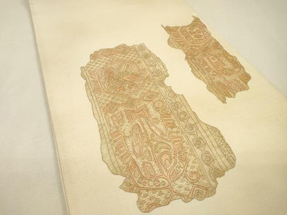 平和屋着物▼中国三大刺繍　スワトウ刺繍　汕頭刺繍　総刺繍　太鼓柄袋帯　花鳥文　金彩　正絹　逸品　未使用　DABH7847fe