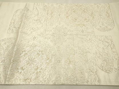 平和屋着物▼太鼓柄袋帯　駒刺繍　総刺繍　更紗花絵皿文　金銀糸　正絹　逸品　DABH7883fe