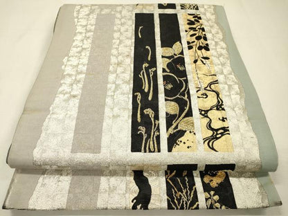 平和屋着物▼六通柄袋帯　短冊花松文　金銀糸　正絹　逸品　DABH7884fe