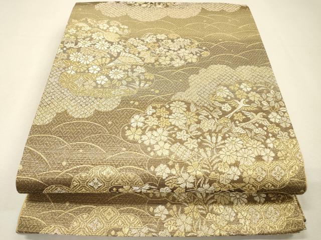 平和屋着物▼六通柄袋帯　雲取り扇面花文　金糸　正絹　逸品　未使用　DABH7885fe