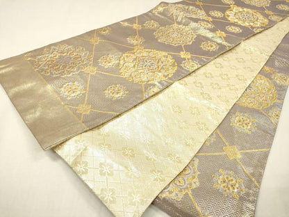 平和屋着物▼佐賀錦　六通柄袋帯　正倉院花菱文　金銀糸　正絹　逸品　DABH7900fe