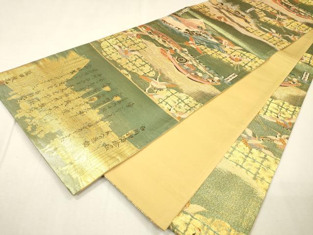 平和屋着物▼全通柄袋帯　名所物語絵図　金糸　正絹　逸品　DABH7907fe