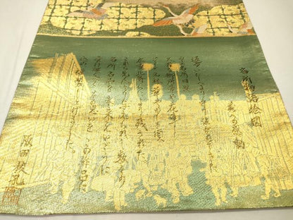 平和屋着物▼全通柄袋帯　名所物語絵図　金糸　正絹　逸品　DABH7907fe