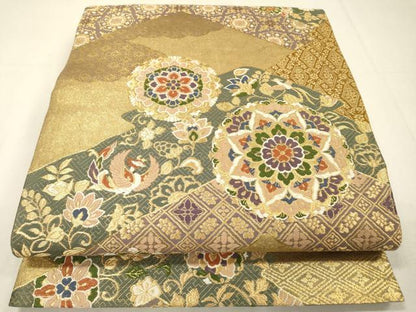 平和屋着物▼六通柄袋帯　唐織　正倉院鳳凰花文　金糸　引箔　正絹　逸品　DABH7915fe