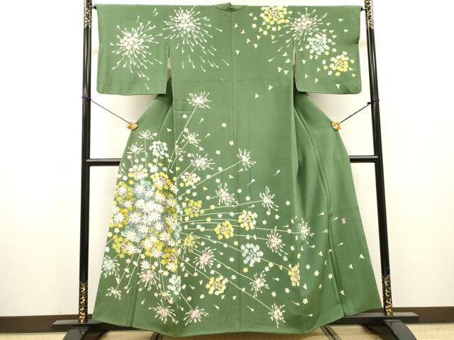 平和屋着物●十日町友禅作家　一梗　訪問着　草花　正絹　逸品　DABH7916fe