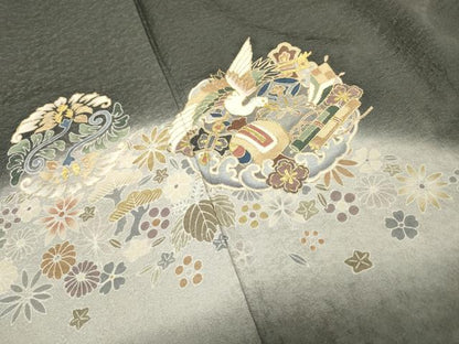 平和屋着物●訪問着　駒刺繍　宝尽くし飛鳥花丸文　暈し染　金彩　正絹　逸品　DABH7922fe