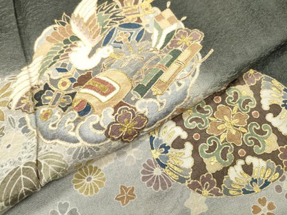 平和屋着物●訪問着　駒刺繍　宝尽くし飛鳥花丸文　暈し染　金彩　正絹　逸品　DABH7922fe