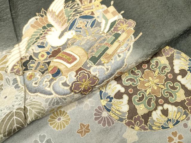 平和屋着物●訪問着　駒刺繍　宝尽くし飛鳥花丸文　暈し染　金彩　正絹　逸品　DABH7922fe