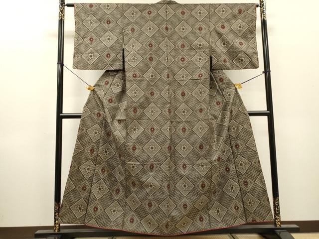 平和屋着物●本場大島紬　龍郷絣　花菱文　正絹　逸品　DABH7923fe