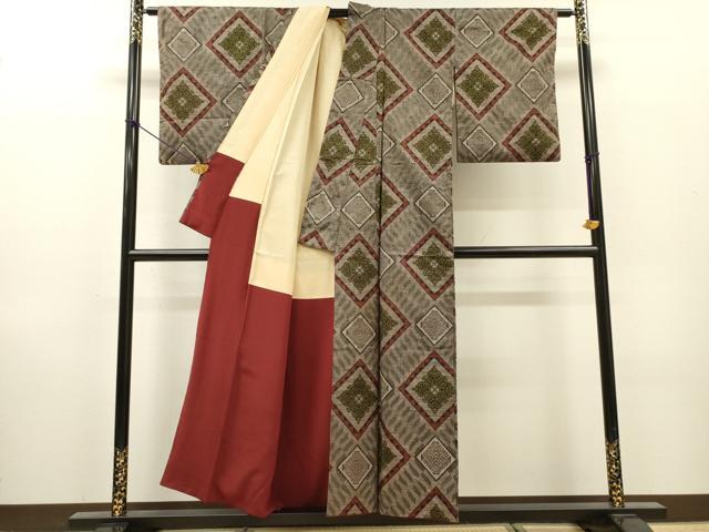 平和屋着物●本場大島紬　龍郷絣　花菱文　正絹　逸品　DABH7926fe