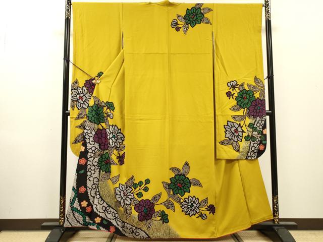 平和屋着物●豪華振袖　鹿の子枝花　金彩　三越扱い　正絹　逸品　DABH7930fe