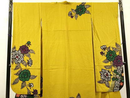 平和屋着物●豪華振袖　鹿の子枝花　金彩　三越扱い　正絹　逸品　DABH7930fe