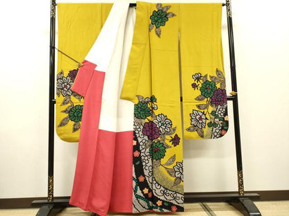 平和屋着物●豪華振袖　鹿の子枝花　金彩　三越扱い　正絹　逸品　DABH7930fe