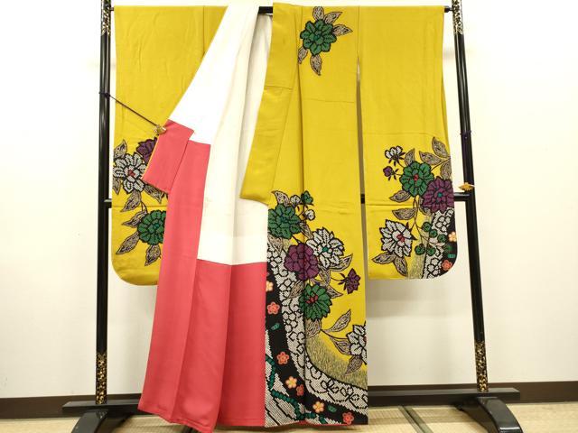 平和屋着物●豪華振袖　鹿の子枝花　金彩　三越扱い　正絹　逸品　DABH7930fe