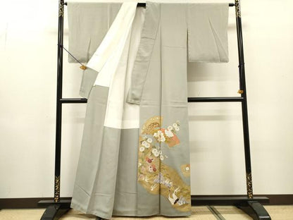 平和屋着物●豪華色留袖　駒刺繍　地紙群れ鶴花文　金銀彩　正絹　逸品　DABH7933fe