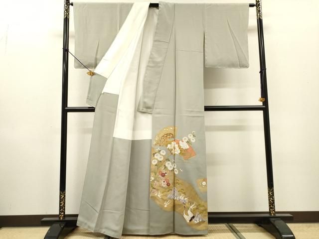 平和屋着物●豪華色留袖　駒刺繍　地紙群れ鶴花文　金銀彩　正絹　逸品　DABH7933fe