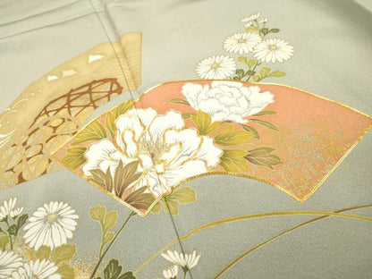 平和屋着物●豪華色留袖　駒刺繍　地紙群れ鶴花文　金銀彩　正絹　逸品　DABH7933fe