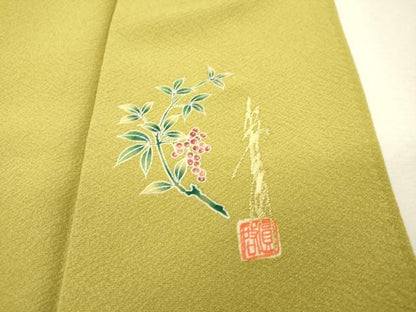 平和屋着物●上質な色無地　作家物　根岸色　証紙付き　正絹　逸品　DABH7935fe