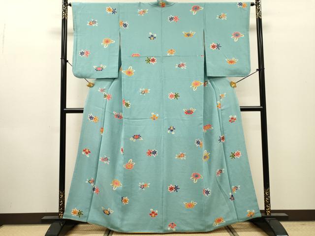 平和屋着物●上質な小紋　型染　草花　鬼しぼ縮緬　正絹　逸品　DABH7936fe